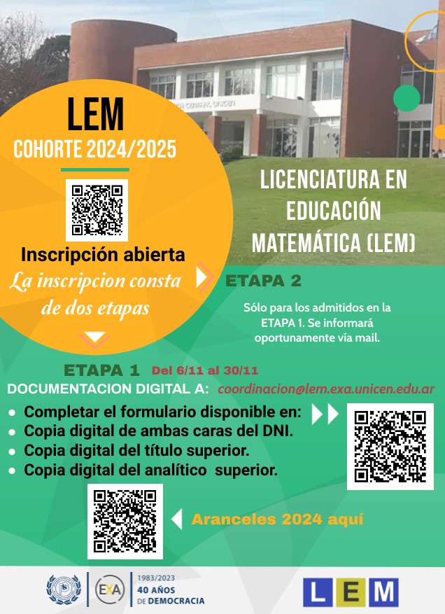 Abierta la inscripción a la Licenciatura en Educación Matemática (LEM) para la cohorte 2024/2025. 
