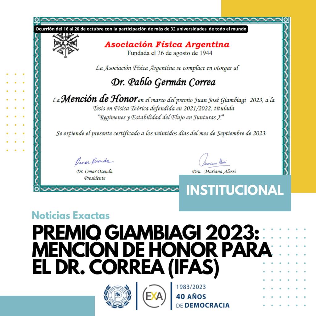 Premio Giambiagi 2023: mención de honor para el Dr. Correa (IFAS)