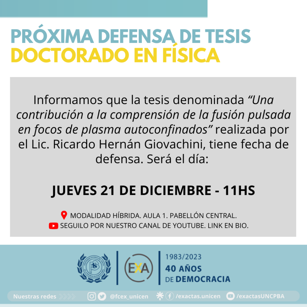 Próxima defensa tesis doctoral - Doctorado en Física