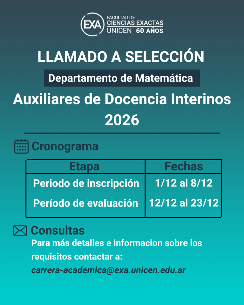 Llamado a Selección de Auxiliares de Docencia Interinos para el 2026 - Departamento de Matemática